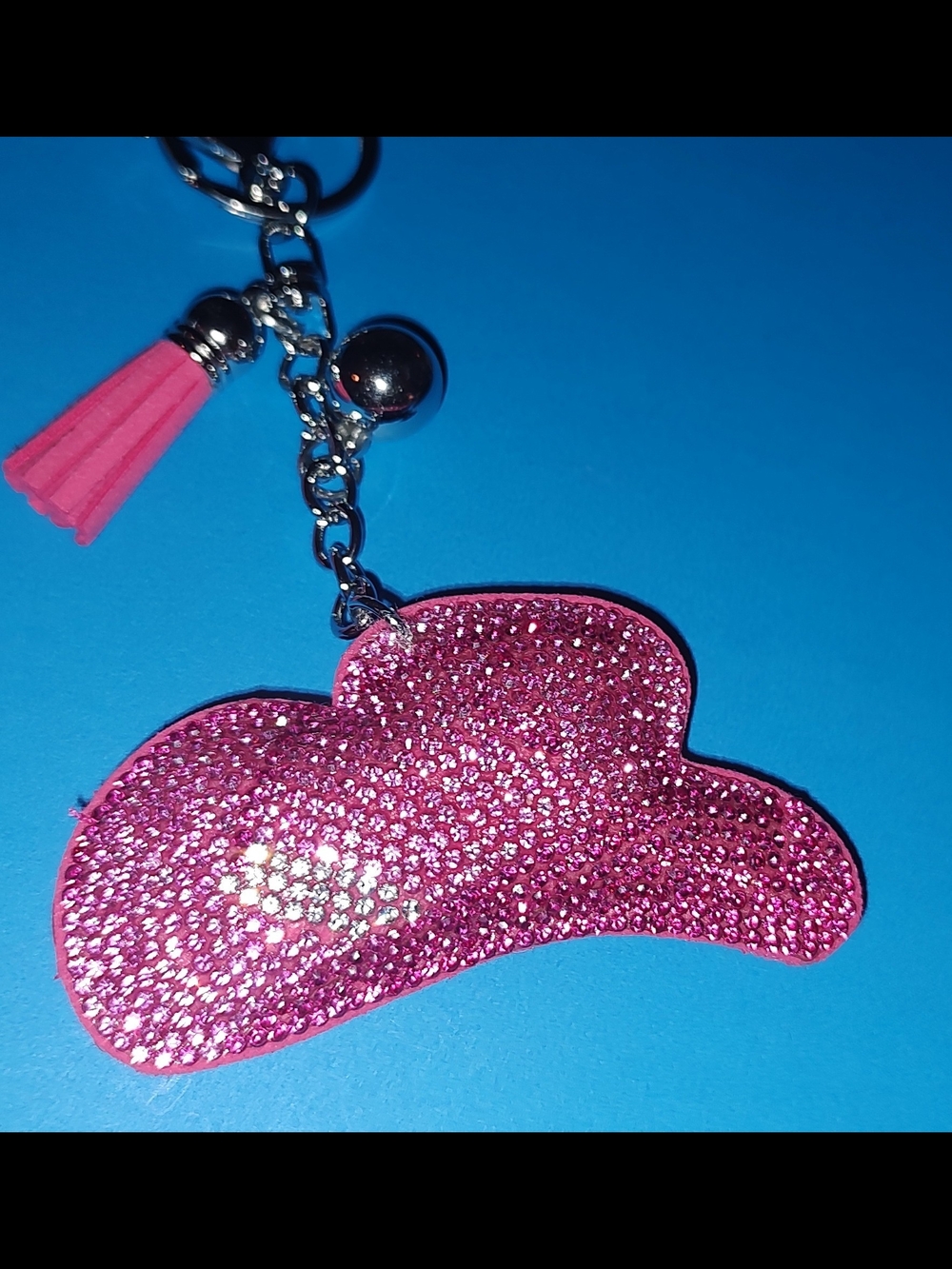 New! Rhinestone Pink Cowboy Hat Charm Keychain